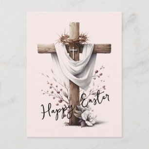 Postal Festiva Cruz de Pascua Radiante con Acentos Florales