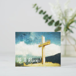 Postal Festiva Cruz De Pintura De Arte Se Levanta Feliz Pascua