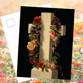 Postal Festiva Cruz Floral Católica Cristiana Jesús Pascua