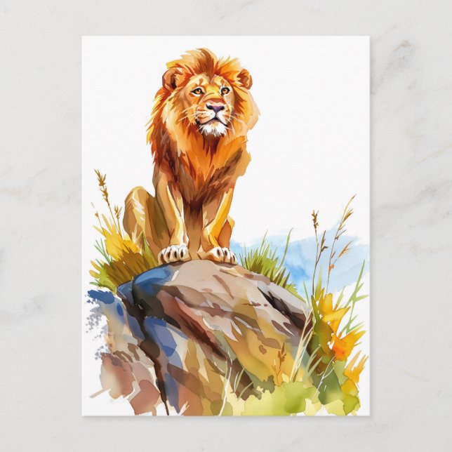 Postal Festiva Cuadros de león sobre una roca (Anverso)