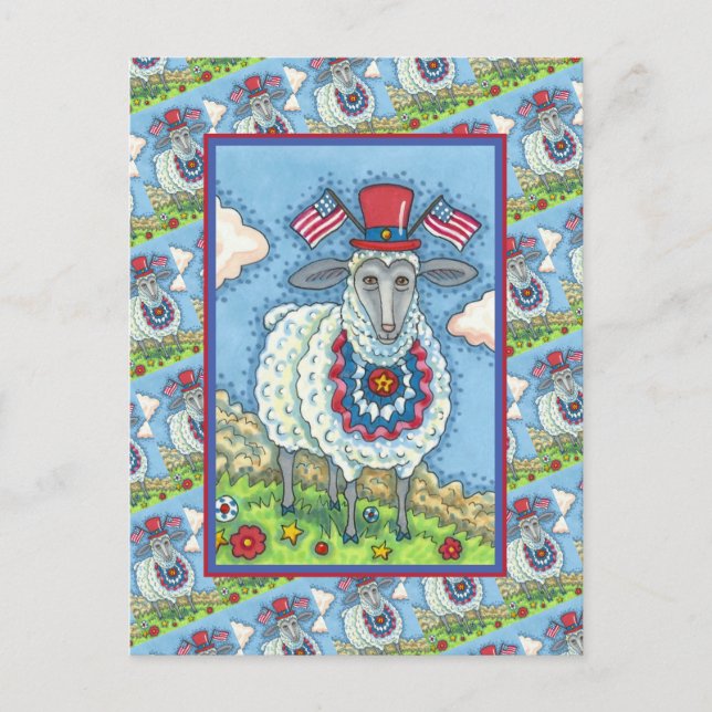 POSTAL FESTIVA CUARTO PATRIÓTICO DE JULIO OVEJA, ARTE POPULAR DIV (Anverso)