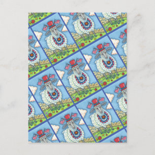 POSTAL FESTIVA CUARTO PATRIÓTICO DE JULIO OVEJA, ARTE POPULAR DIV