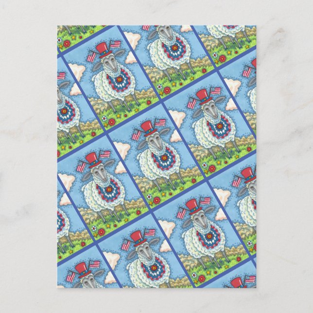 POSTAL FESTIVA CUARTO PATRIÓTICO DE JULIO OVEJA, ARTE POPULAR DIV (Anverso)