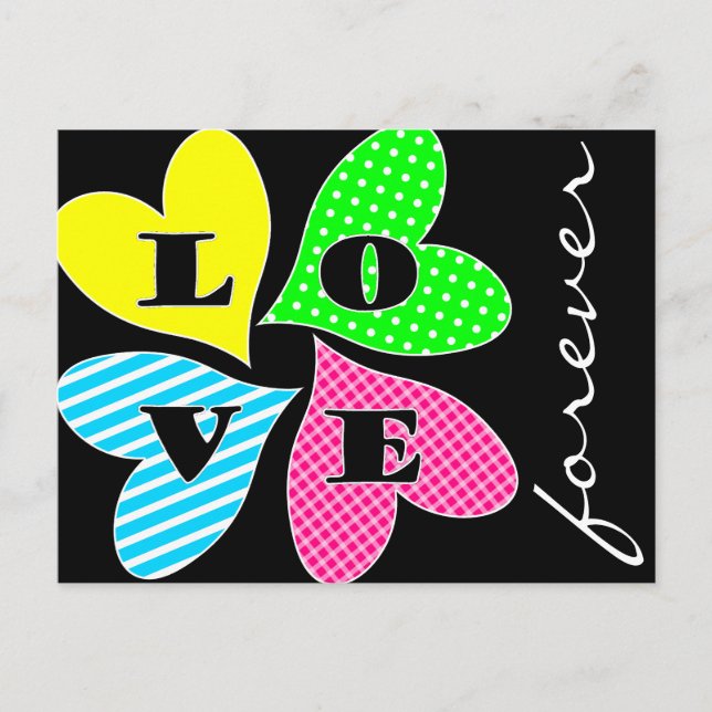 Postal Festiva Cuatro corazones de color (Anverso)