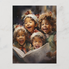 Postal Festiva Cuatro niños cantan Navidades de arte asistidos po