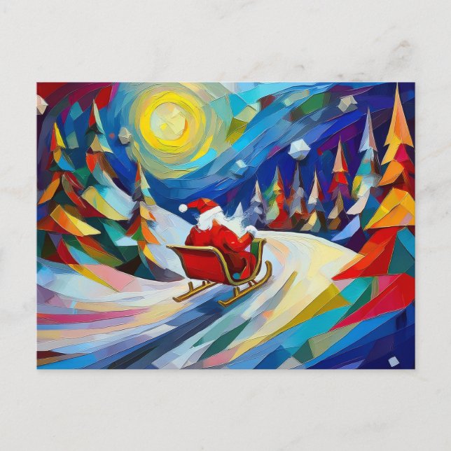 Postal Festiva Cubism Santa Christmas Holiday Postcard (Anverso)