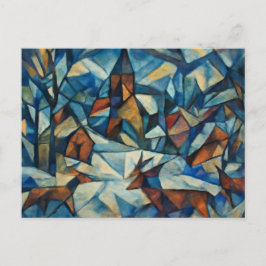 Postal Festiva Cubist Expressionist Winter Village Postcard