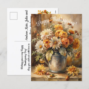 Postal Festiva Cubo con floral otoño feliz día de gracias