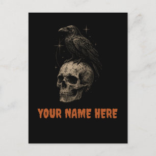 Postal Festiva Cuervo gótico sobre misterio vintage de calavera .