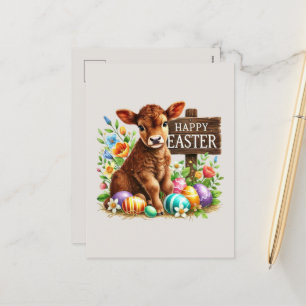 Postal Festiva Cuesta feliz vaca de Pascua