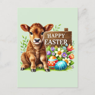 Postal Festiva Cuesta feliz vaca de Pascua