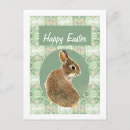 Postal Festiva Cuidada acuarela conejo suave color pastel suave