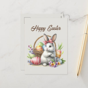 Postal Festiva Cuidada acuarela de Pascua Avenida conejo de Pascu
