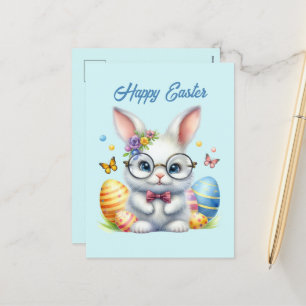 Postal Festiva Cuidada acuarela de Pascua Avenida conejo de Pascu