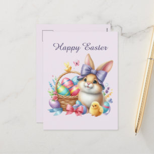 Postal Festiva Cuidada acuarela Huevos del conejito de Pascua aña