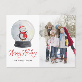 Postal Festiva Cuidada acuarela Penguin Nieve Globe Foto