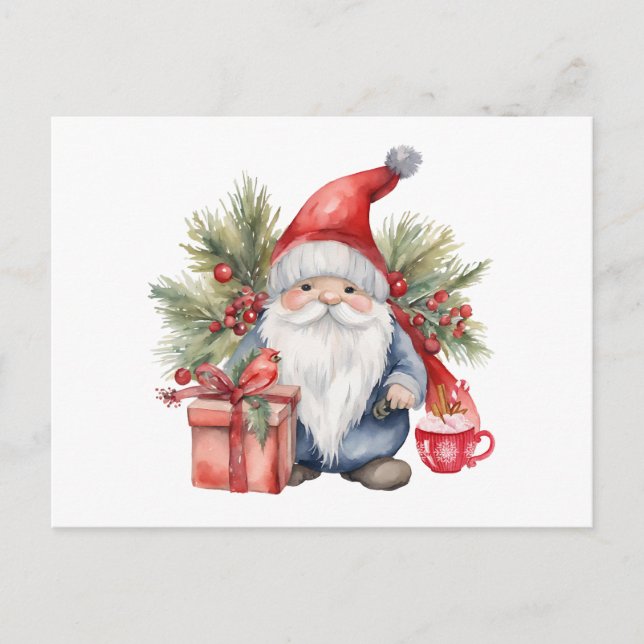 Postal Festiva Cuidados Navidades Gnome Watercolor (Anverso)