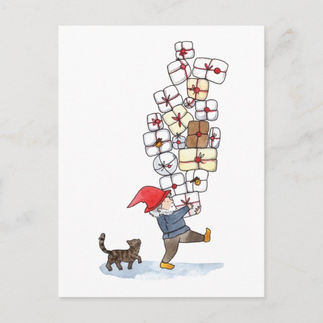 Postal Festiva Cuidados Navidades suecos de tomate acuarela (Anverso)