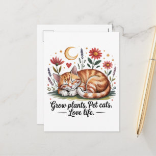Postal Festiva Cultiva Plantas que las Mascotas Gatos Aman Vida L