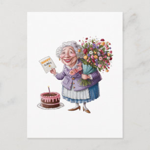 Postal Festiva Cumpleaños clásico de la abuela con flores gigante