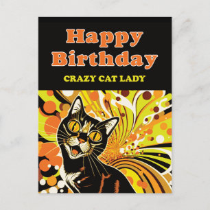 Postal Festiva Cumpleaños de la loca de los gatos