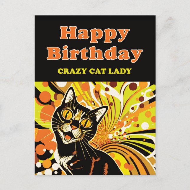 Postal Festiva Cumpleaños de la loca de los gatos (Anverso)