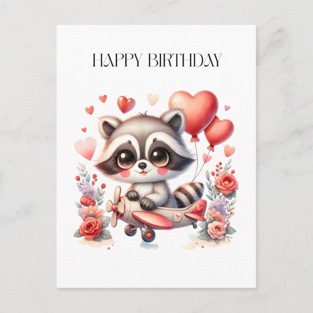 Postal Festiva Cumpleaños de Mapache Volador (Anverso)