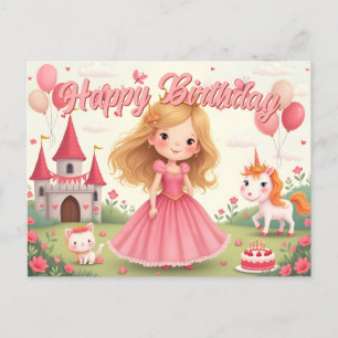 Postal Festiva Cumpleaños de Princesa Hada en un Sueño Rosa