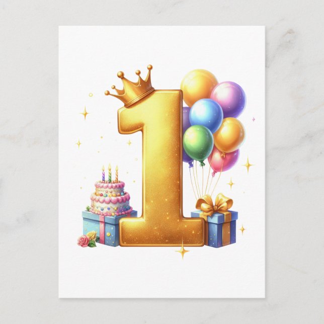 Postal Festiva Cumpleaños dorado primero (Anverso)