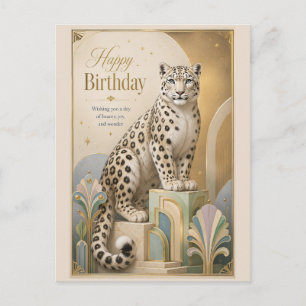 Postal Festiva Cumpleaños Elegancia Leopardo de las Nieves Dorado