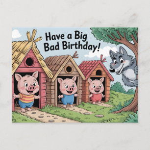 Postal Festiva CUMPLEAÑOS GRANDE Y MALO: Ilustración de Saludo Hu