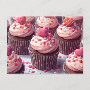 Postal Festiva Cupcakes de San Valentín con Sprinkles y Corazones
