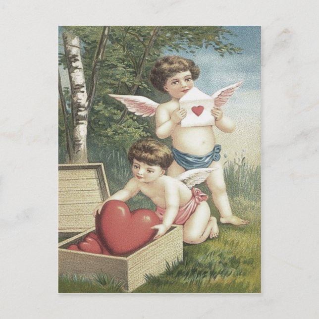 Postal Festiva Cupid Cherub Angel Box Heart Valentine (Anverso)