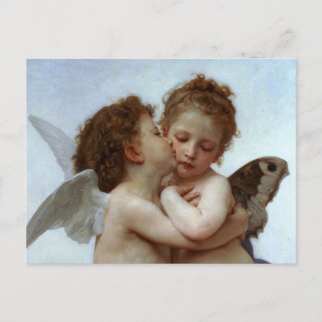 Postal Festiva Cupido y psiquis como niños Valentín (Anverso)