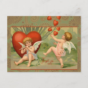 Postal Festiva Cupidos del Amor Antiguo Vintage de San Valentín