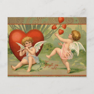 Postal Festiva Cupidos del Amor Antiguo Vintage de San Valentín