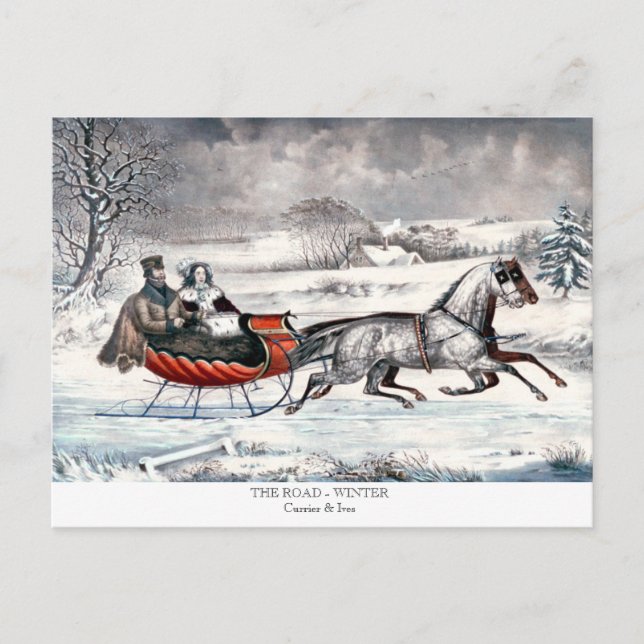 Postal Festiva Currier & Ives - Postcard - The ROAD - WINTER (Anverso)