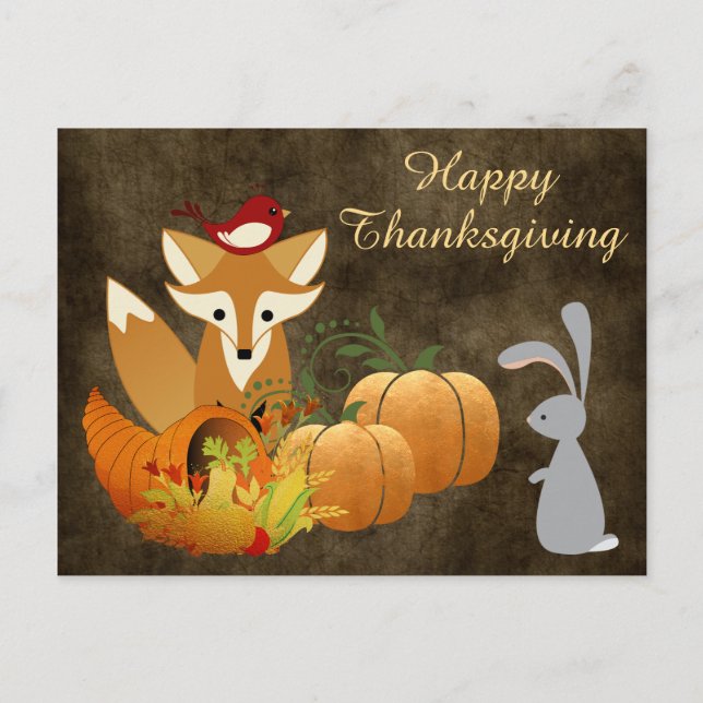 Postal Festiva Curte Fox Woodland Animals Golden Thankding (Anverso)