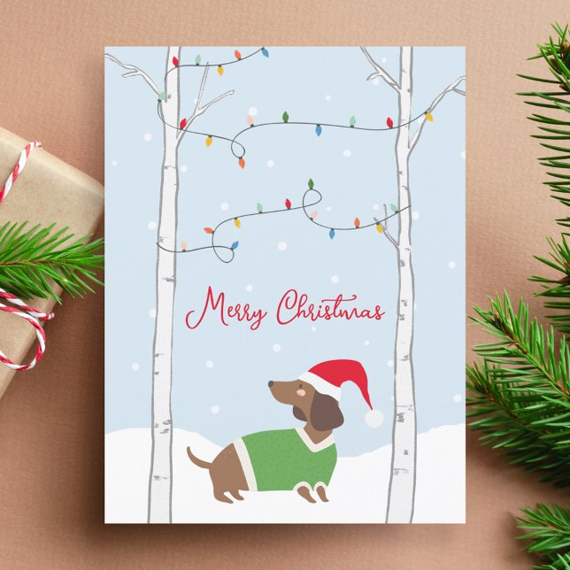 Postal Festiva Curte Merry Christmas Winter Dachshund (Subido por el creador)