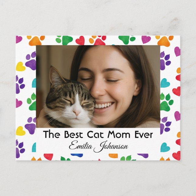 Postal Festiva Custom Best Cat Mom Ever Photo Postcard (Anverso)