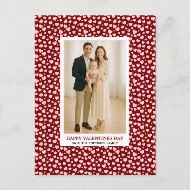 Postal Festiva Custom Family Photo Hearts Pattern Valentine's Day (Anverso)