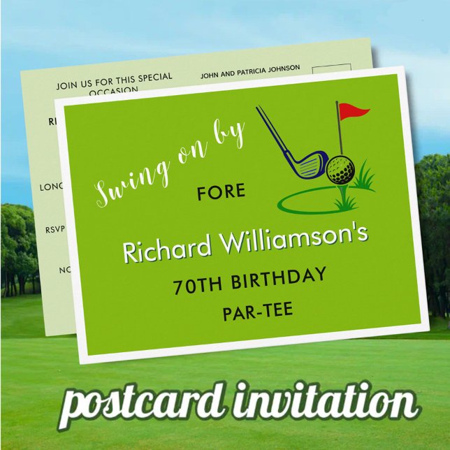 POSTAL FESTIVA CUSTOM GOLF POSTCARD 70TH BIRTHDAY INVITATION (Subido por el creador)