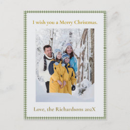 Postal Festiva Custom Photo Vintage Green Gingham Plaid Christmas