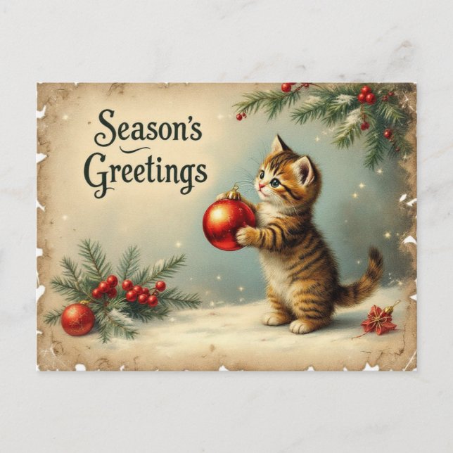 Postal Festiva Custom Text Season’s Greetings Kitten Postcard (Anverso)