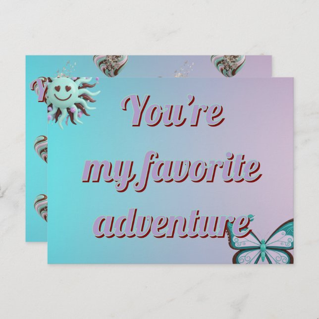 Postal Festiva Custom  Valentine's Card | Turquoise and Purple (Anverso / Reverso)