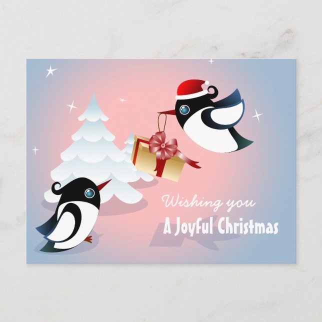 Postal Festiva Cute Birds Christmas Present (Anverso)