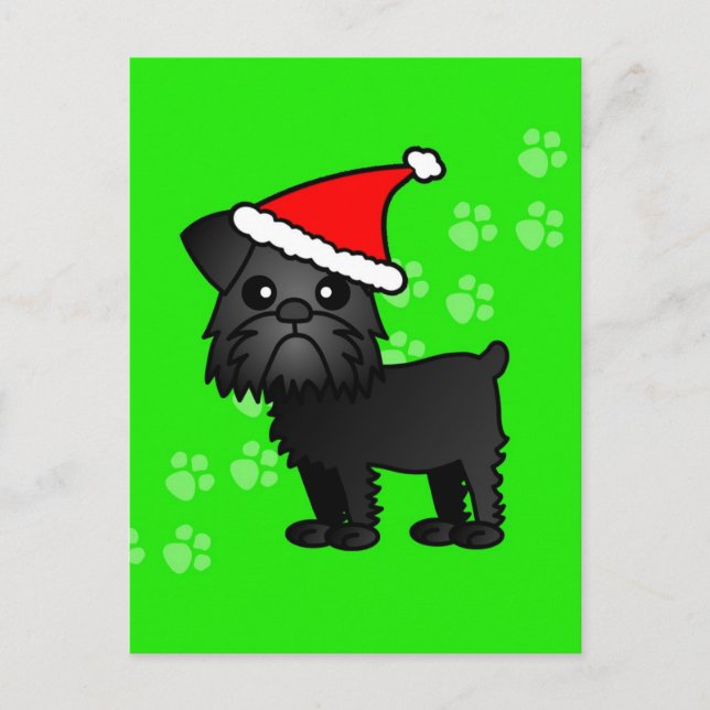 Postal Festiva Cute Black Brussels Griffon Personalizado Santa Ha (Anverso)