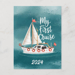 Postal Festiva Cute Boat - Mi primer crucero - Personalizado