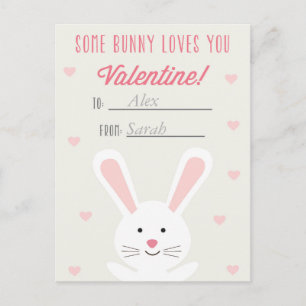 Postal Festiva Cute Bunny Classroom Valentcard
