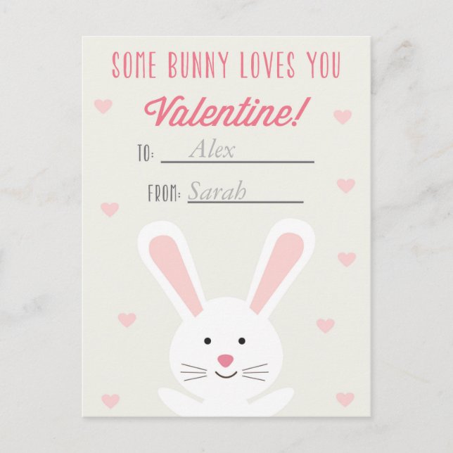 Postal Festiva Cute Bunny Classroom Valentcard (Anverso)